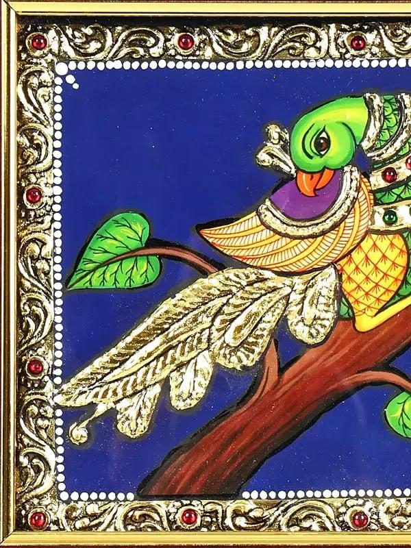 Exotic India Parrot | 24 Karat Gold Work | Framed Tanjore Painting
