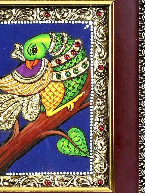Exotic India Parrot | 24 Karat Gold Work | Framed Tanjore Painting