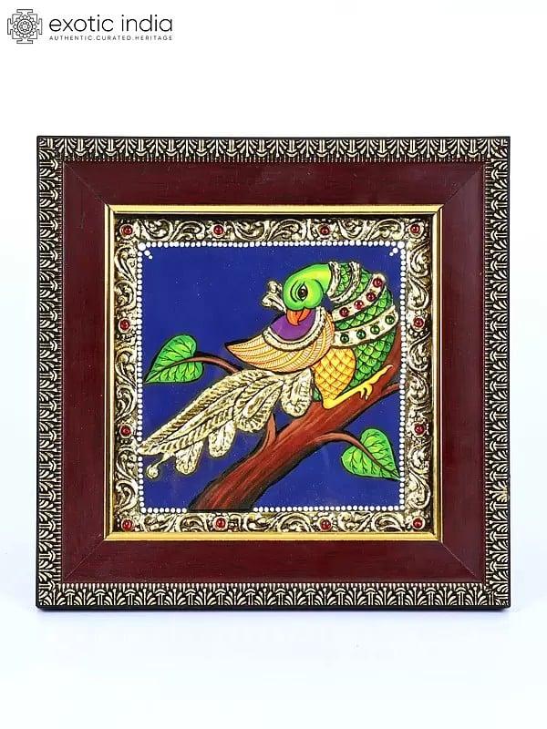 exotic india Parrot | 24 Karat Gold Work | Framed Tanjore Painting 