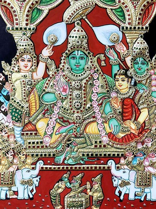 Exotic India Pattabhishekam - Lord Ram Tanjore Painting | Traditional Colors With Gold Work