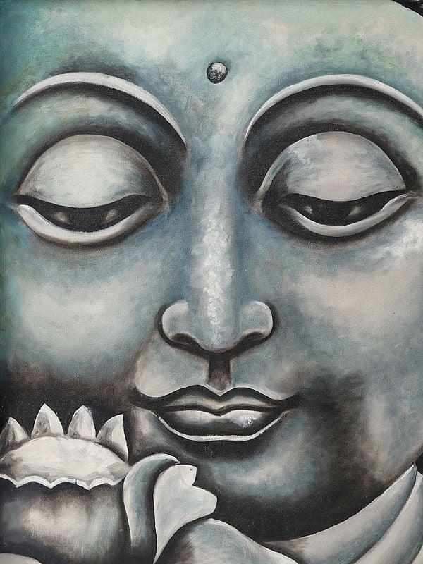 Exotic India Peaceful Buddha Painting With Wooden Frame 