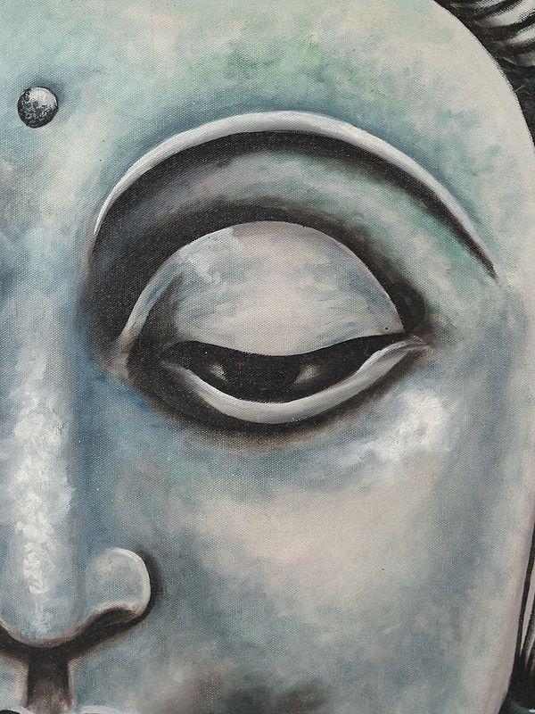 Exotic India Peaceful Buddha Painting With Wooden Frame 