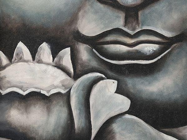 Exotic India Peaceful Buddha Painting With Wooden Frame 