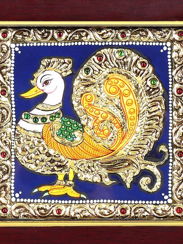 Exotic India Peacock | 24 Karat Gold Work | Framed Tanjore Painting