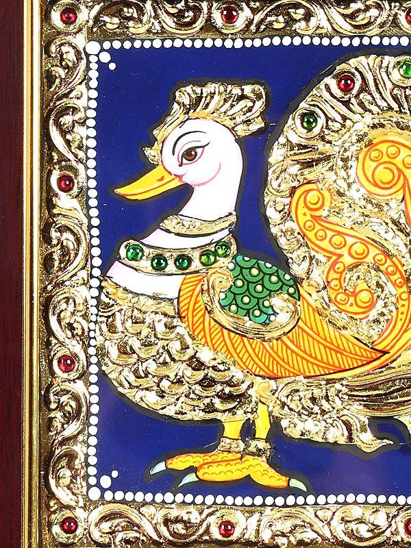 Exotic India Peacock | 24 Karat Gold Work | Framed Tanjore Painting