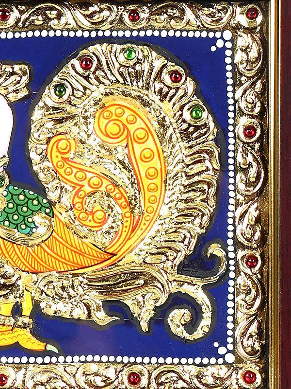 Exotic India Peacock | 24 Karat Gold Work | Framed Tanjore Painting