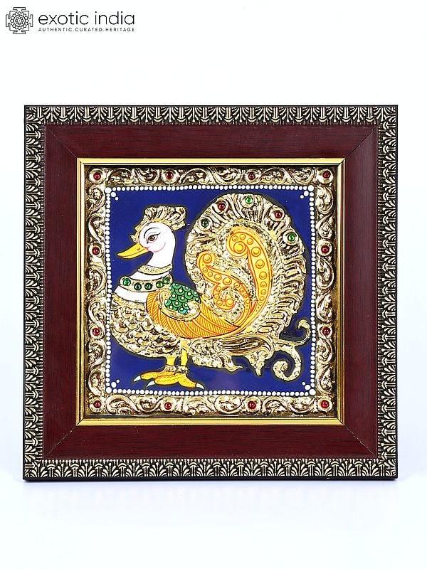 exotic india Peacock | 24 Karat Gold Work | Framed Tanjore Painting 