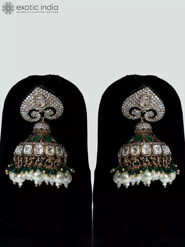 Exotic India Peacock Design Embellished And Beaded Copper And Kundan Necklace Set With Earrings 