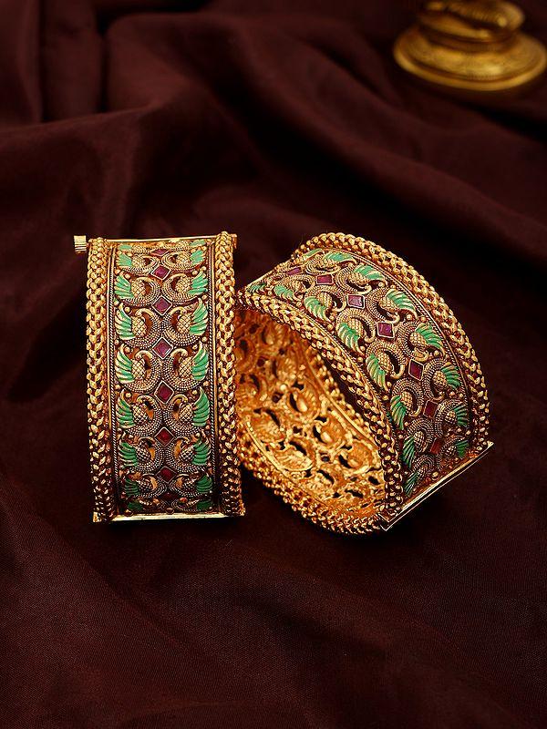exotic india Peacock Design Openable Pair of Bangle