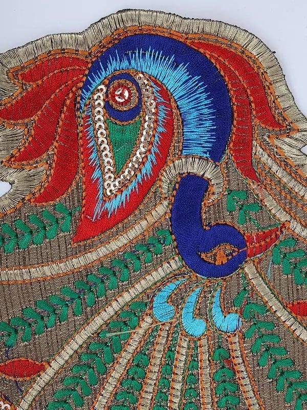 Exotic India Peacock Design Sequins-Thread Work Patch