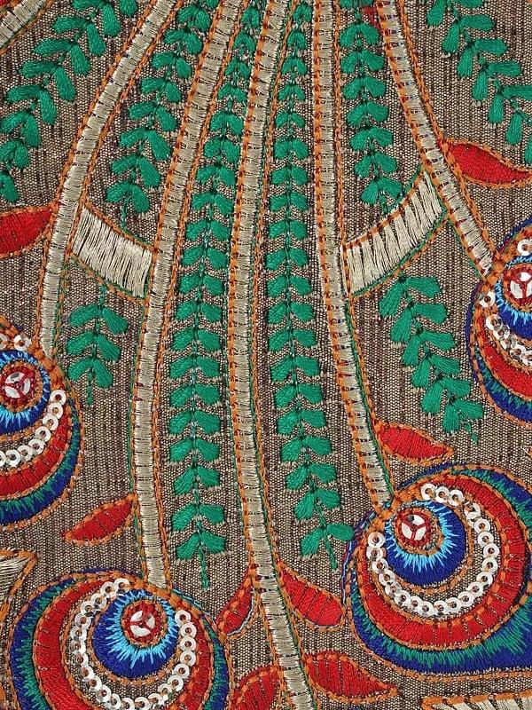 Exotic India Peacock Design Sequins-Thread Work Patch