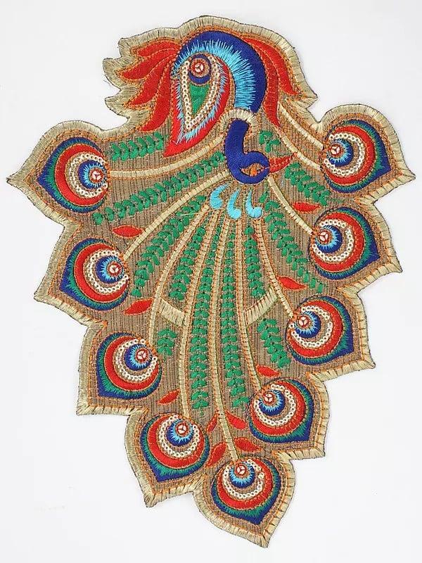 exotic india Peacock Design Sequins-Thread Work Patch 