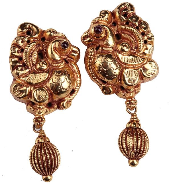 exotic india Peacock Earrings (South Indian Temple Jewelry)