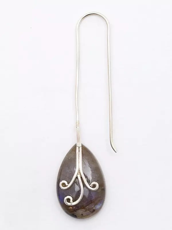 Exotic India Pear Shape Labradorite Long Hook Earrings