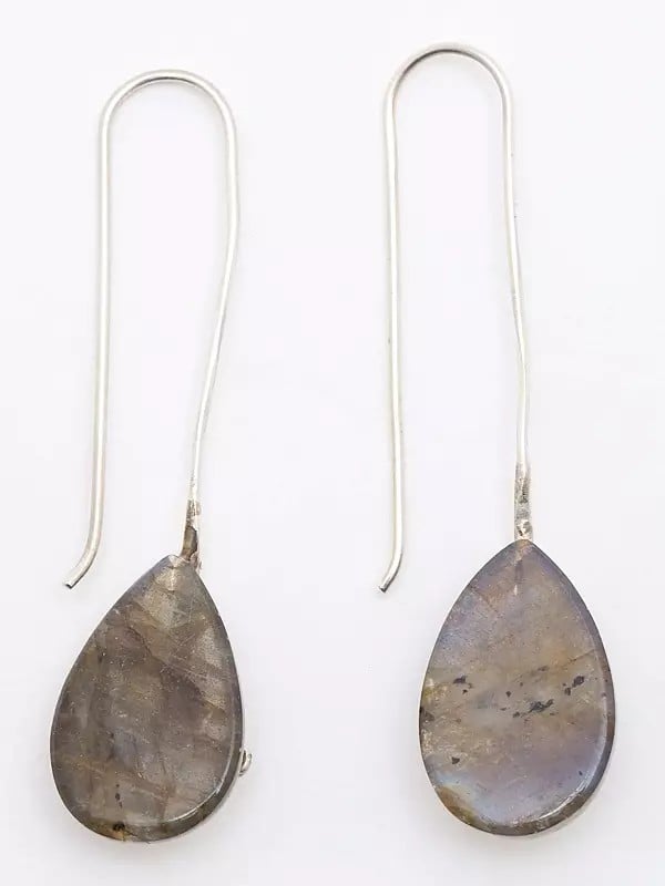 Exotic India Pear Shape Labradorite Long Hook Earrings
