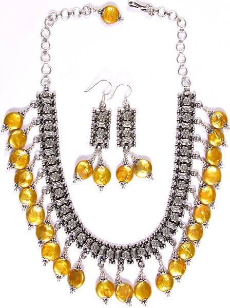 exotic india Pearl Necklace with Matching Earrings Set