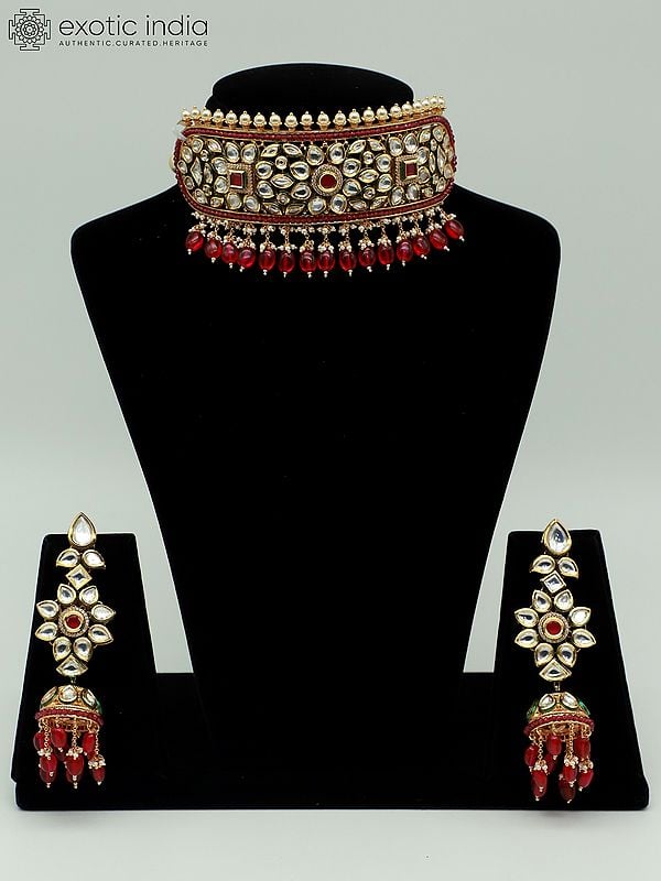 exotic india Pearl Studded Choker Set With Beautiful Earrings 