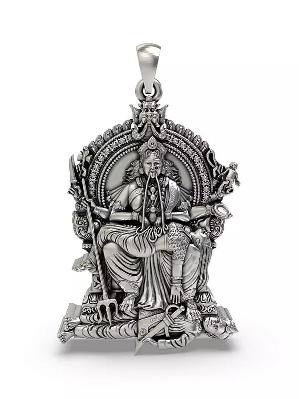 exotic india Periyachi Amman - Fierce form of Hindu Goddess Parvati (Rare Goddess of India) Pendant 
