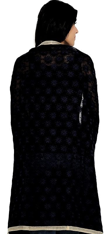 Exotic India Phulkari Extra-Wide Dupatta From Punjab With Embroidered Bootis In Self-color Thread 