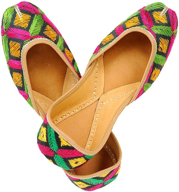 exotic india Phulkari Hand-Embroidered Jooti from Punjab 