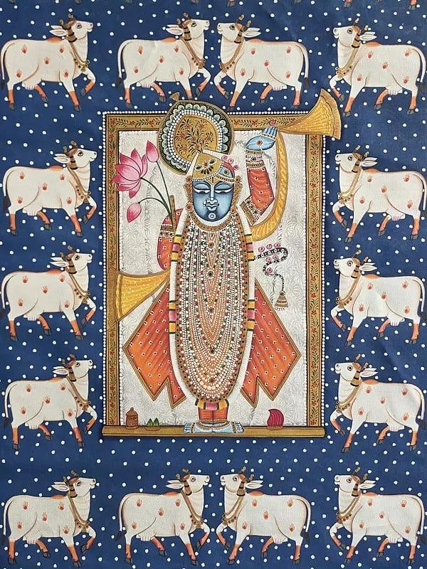 Exotic India Pichwai Painting Of Lord Shrinathji | Watercolor On Cotton 