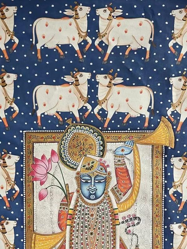 Exotic India Pichwai Painting Of Lord Shrinathji | Watercolor On Cotton 