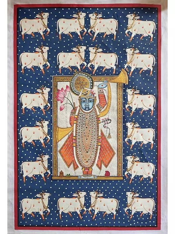 exotic india Pichwai Painting Of Lord Shrinathji | Watercolor On Cotton 