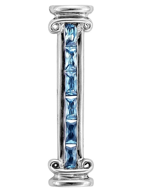 exotic india Pillar-Shaped Sterling Silver Bead with Blue Crystal Stone (Price Per Piece) 