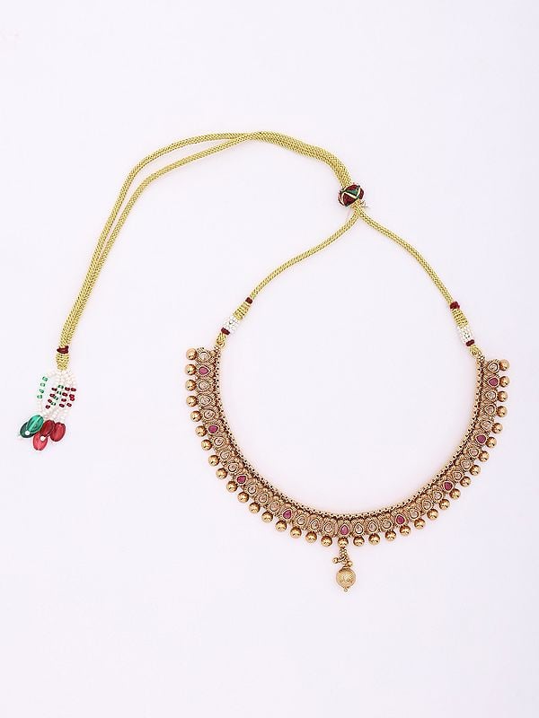 Exotic India Pink And White Stone Studded Necklace And Earrings Set 