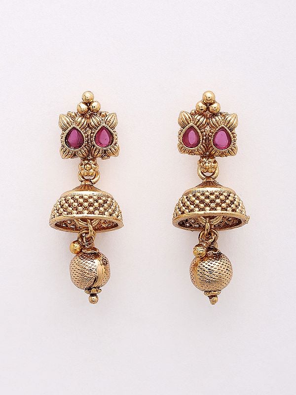 Exotic India Pink And White Stone Studded Necklace And Earrings Set 