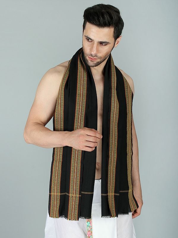 Exotic India Plain Angavastram With Zari-Woven Border 