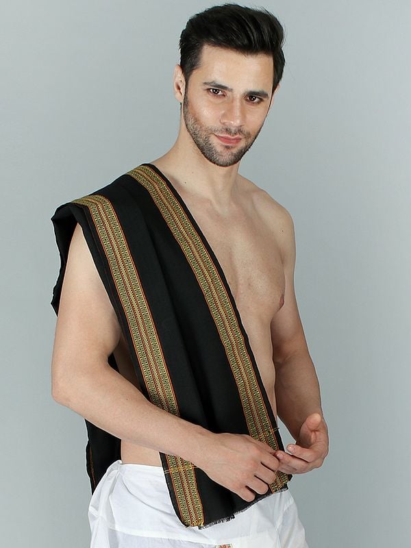 Exotic India Plain Angavastram With Zari-Woven Border 