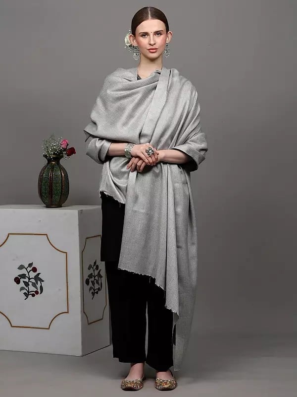 Exotic India Plain Cashmere Shawl With Diamond Weave 