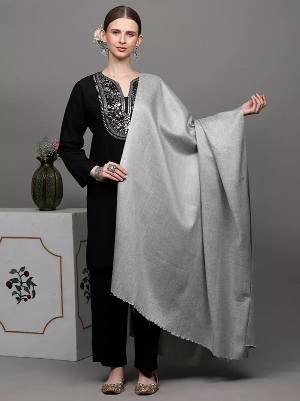 exotic india Plain Cashmere Shawl with Diamond Weave 