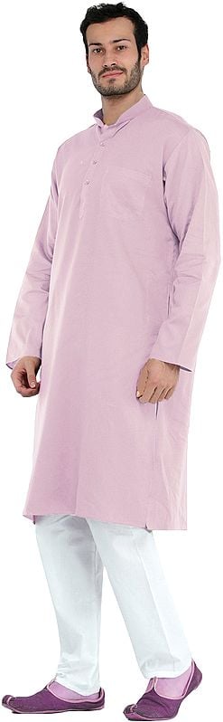Exotic India Plain Casual Kurta With White Pajama Set 