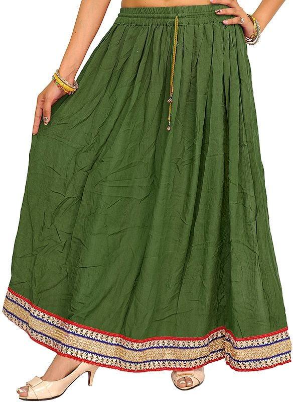 Exotic India Plain Long Skirt With Embellished Patch Border 