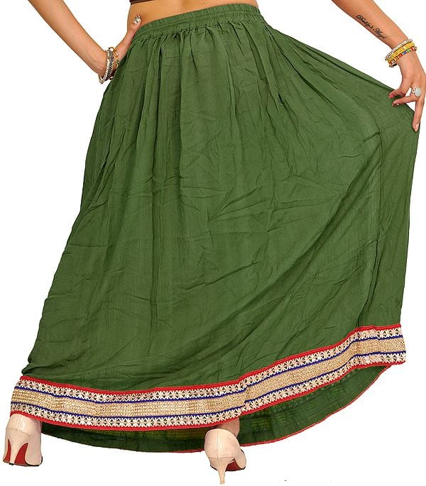 Exotic India Plain Long Skirt With Embellished Patch Border 