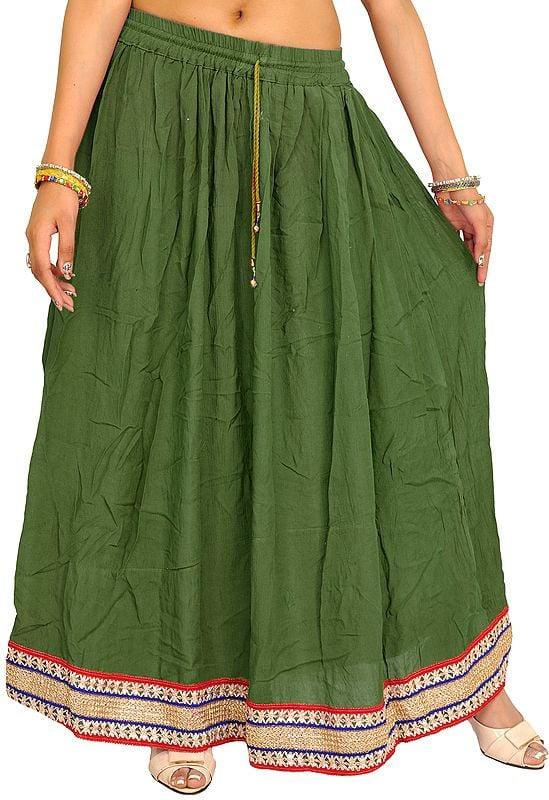 exotic india Plain Long Skirt with Embellished Patch Border