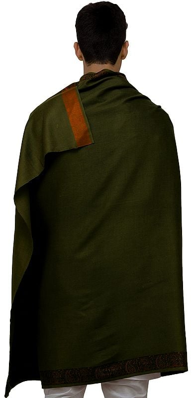 Exotic India Plain Men's Shawl With Brown Woven Border 