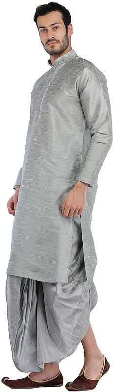 Exotic India Plain Wedding Dhoti Kurta With Embroidery On Neck 