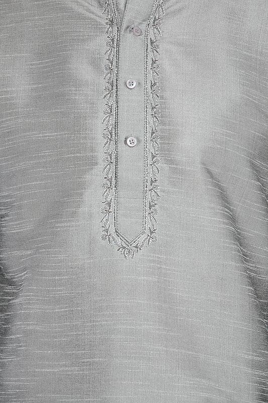 Exotic India Plain Wedding Dhoti Kurta With Embroidery On Neck 