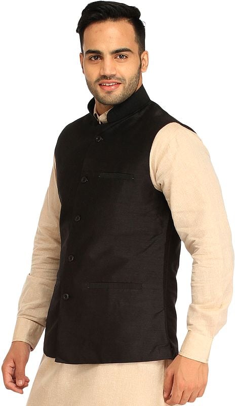 Exotic India Plain Wedding Waistcoat With Front Pockets 