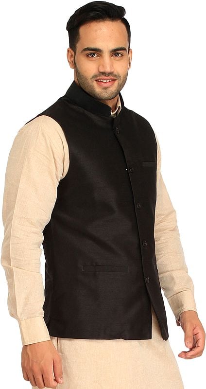 Exotic India Plain Wedding Waistcoat With Front Pockets 