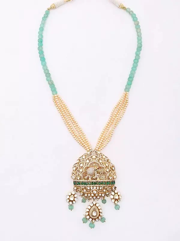 Exotic India Polki Diamond And Kundan Studded Sterling Silver Necklace And Earrings Set 