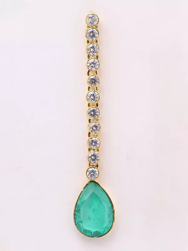 Exotic India Polki Diamond Long Earrings With Faceted Aqua Drop 