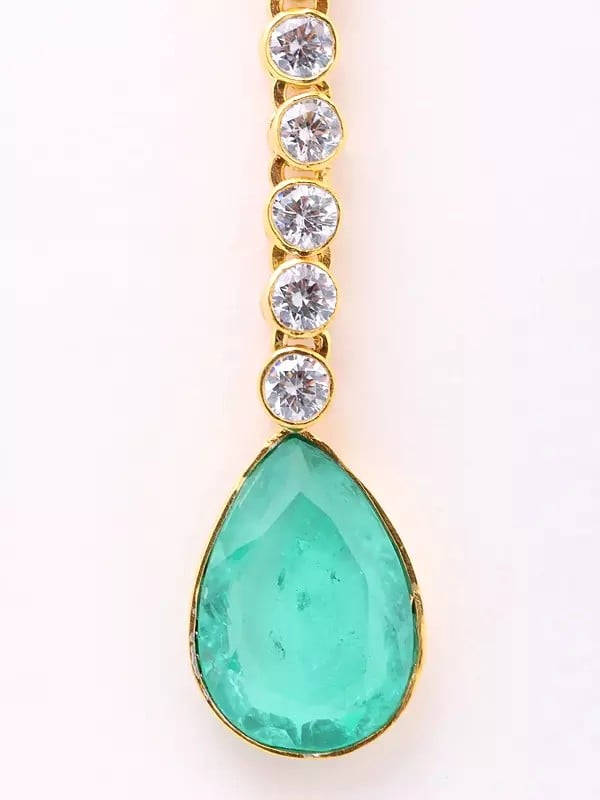 Exotic India Polki Diamond Long Earrings With Faceted Aqua Drop 