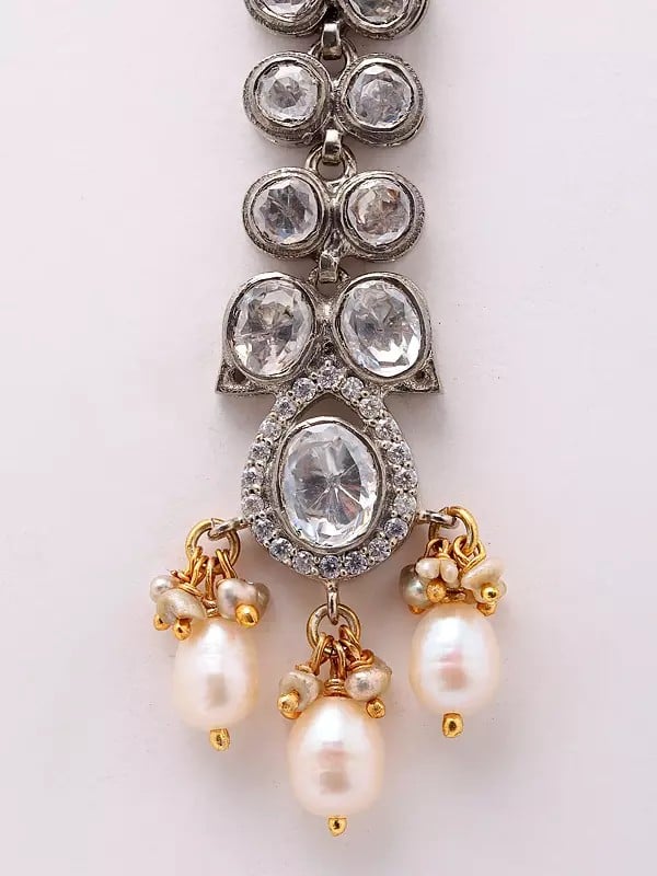 Exotic India Polki Diamond Long Earrings With Pearl Drop 