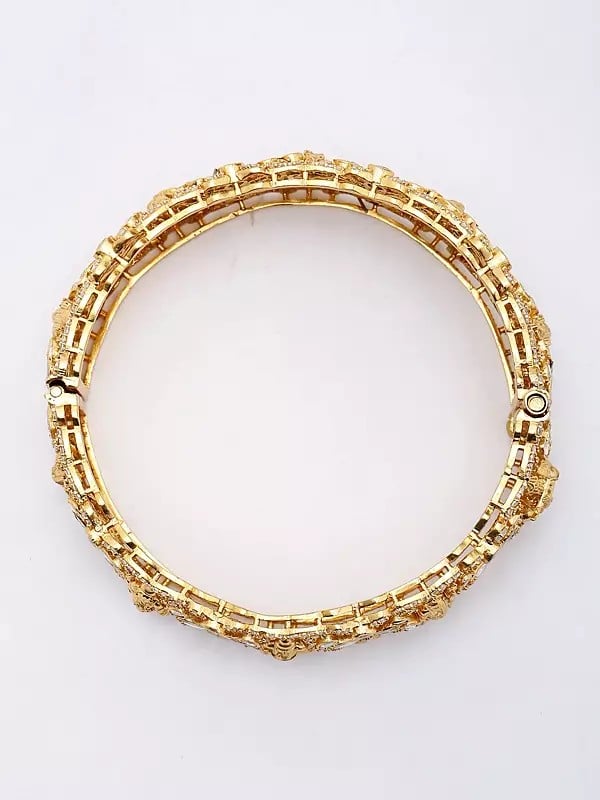 Exotic India Polki Diamond Navagraha Screw Openable Sterling Silver Bangle 