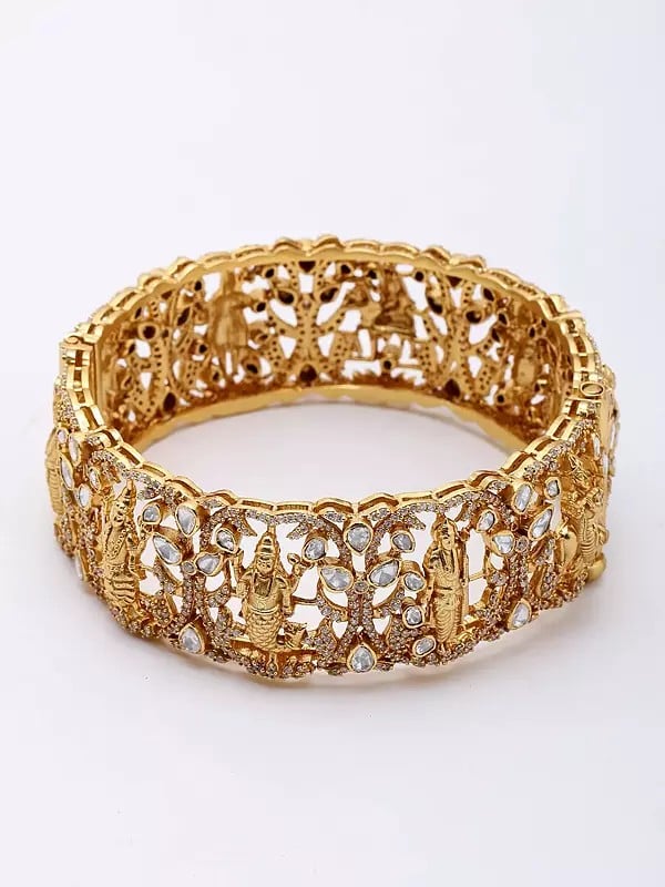 exotic india Polki Diamond Navagraha Screw Openable Sterling Silver Bangle 