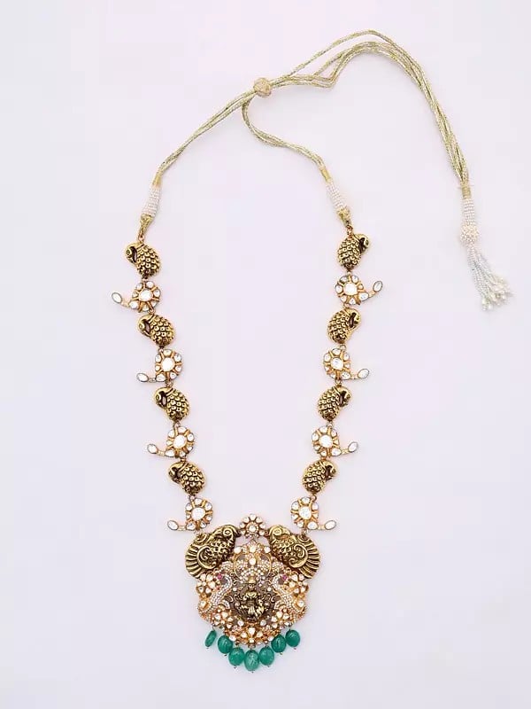 Exotic India Polki Diamond Studded Goddess Lakshmi Necklace And Earrings Set 